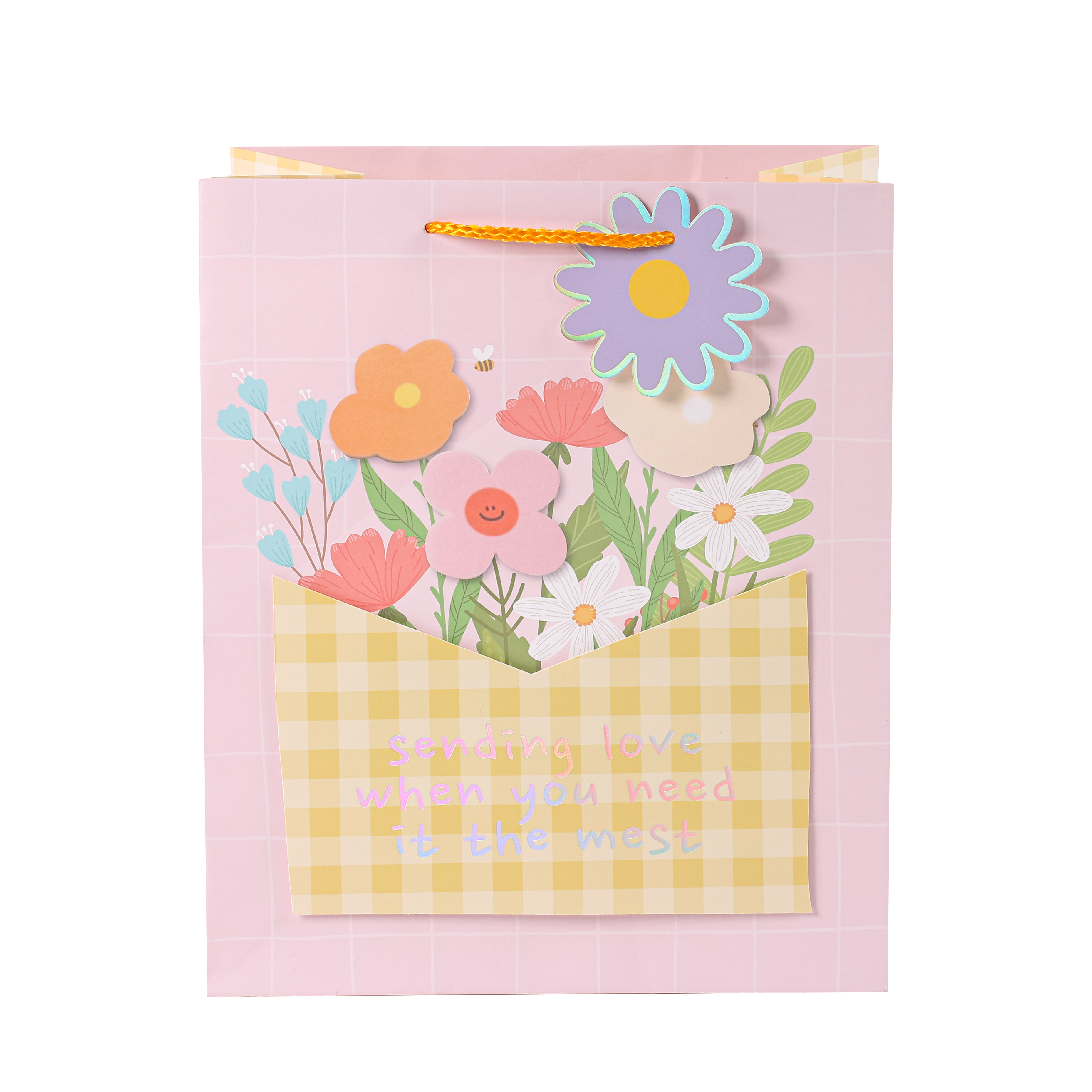 Pink And Yellow Plaid Bouquet Gift Bag KT016